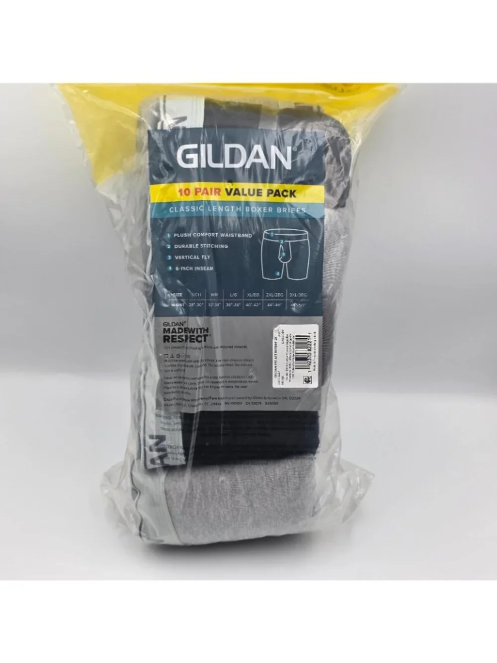 10-Pack GILDAN Men's Size 2XL Classic Boxer Briefs Cotton Comfort Wicking Gray